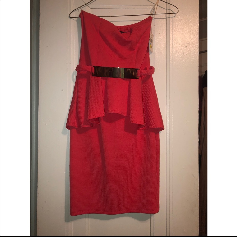 Coral ruffle pencil skirt cut dress